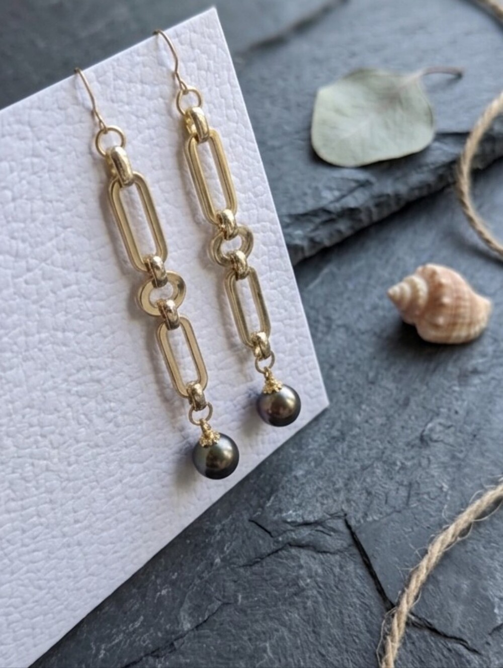 Tahitian Pearl Paperclip Earrings Handcrafted in Hawaii